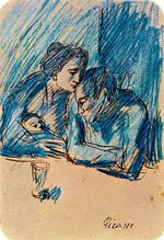 Man and woman with child in café